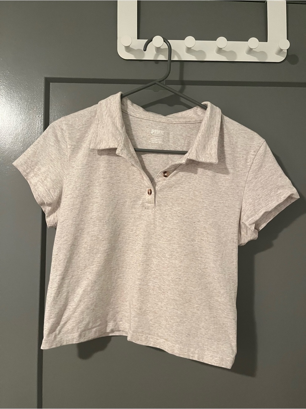 Vs PINK Cropped Polo Tee - Light Heather Beige
